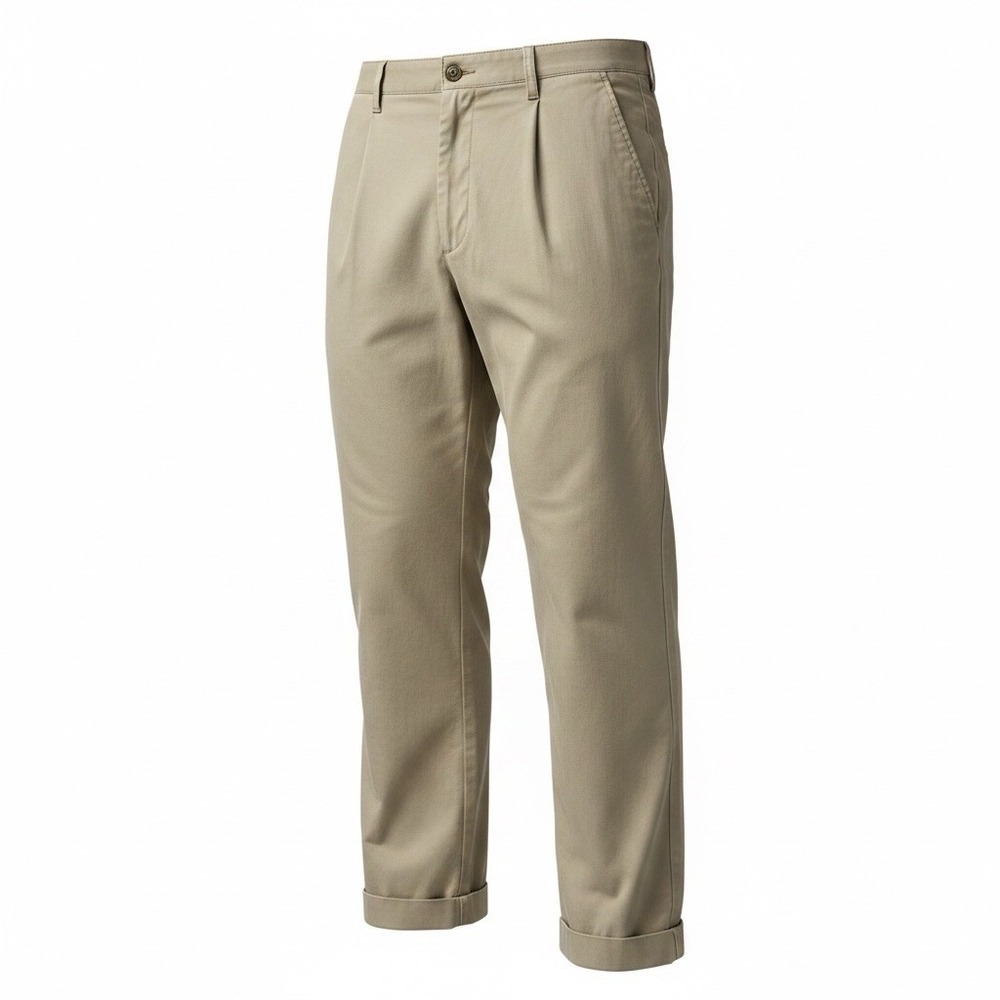 Tommy Hilfiger Men 36x30 Khaki Chino Pants Beige Pleated Cuffed Straight Leg